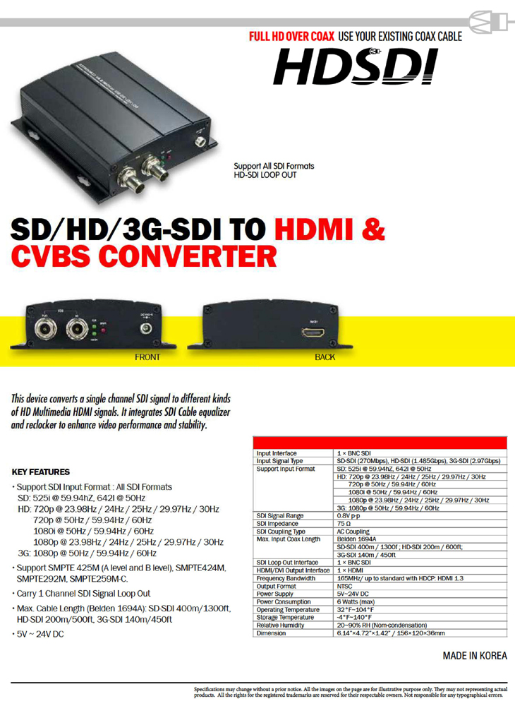 HD-SDI video to HDMI & Analog signal converter