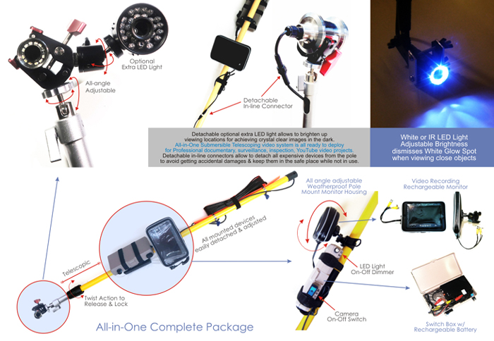 telescopic pole video system submirsible pole inspection video