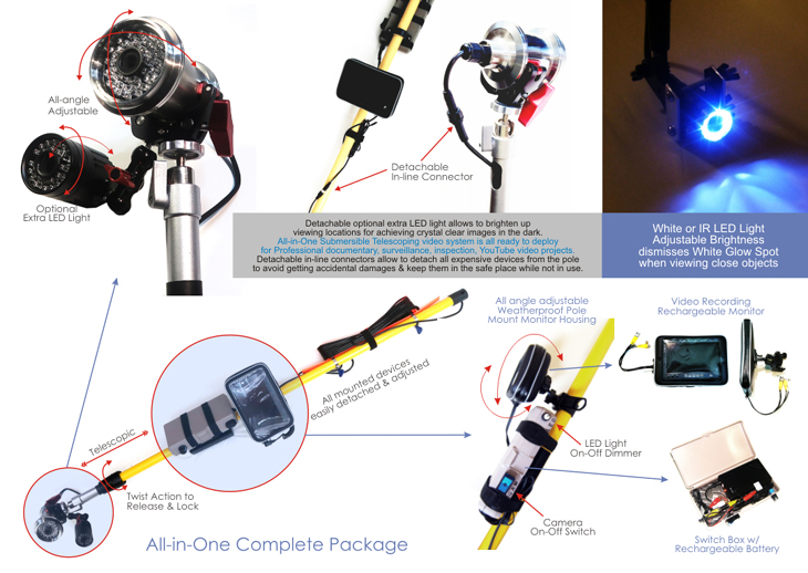 telescopic pole video system underwater pole inspection video 