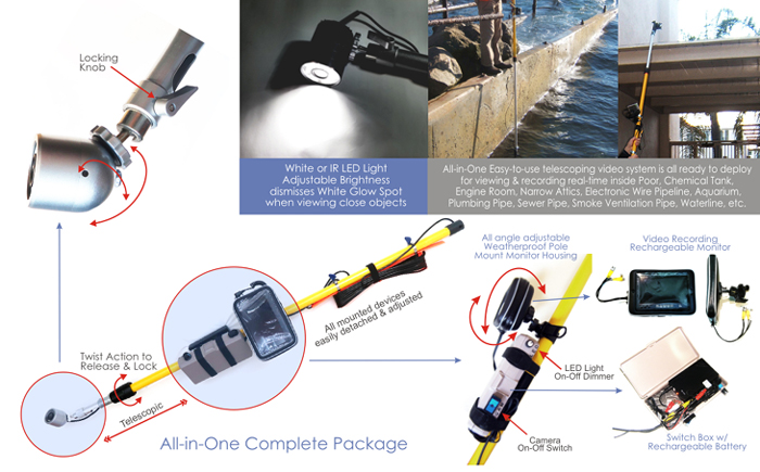 telescopic pole video system underwater pole inspection video 