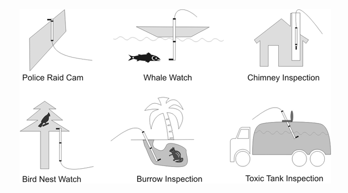 raid cam, chimney inspection video, toxic tank inspection, bird nest watch, burrow inspection, wahel watch, fish finding camera